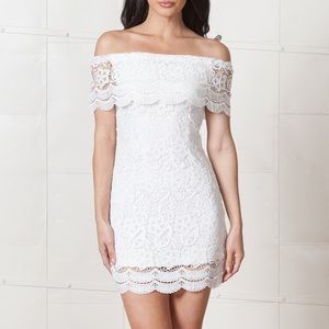 WYLDR lace off-shoulder mini dress, Medium